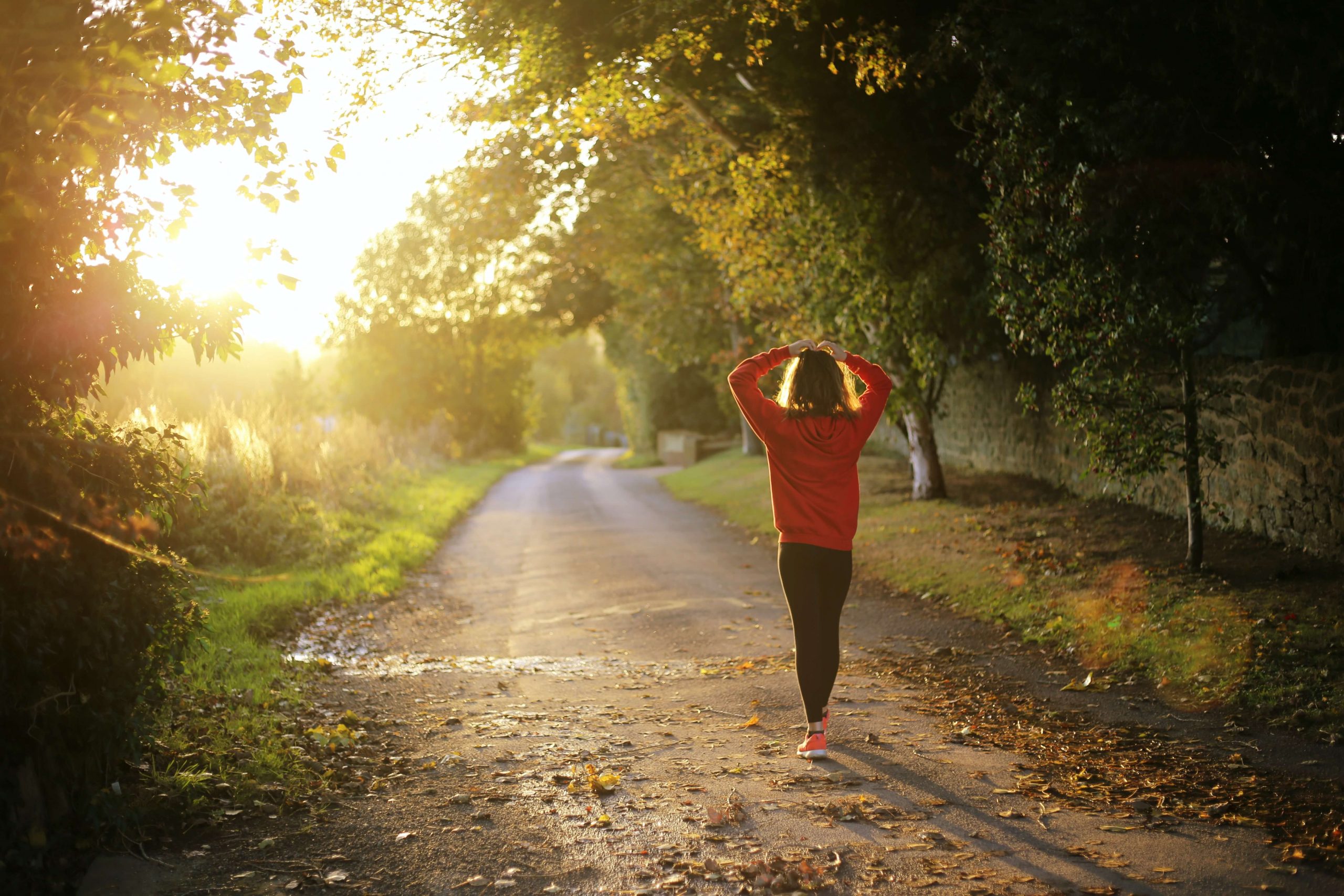 stressed woman walking